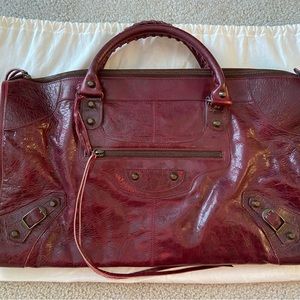 Authentic Balenciaga 2005 Z tag Work in RARE Bordeaux Chevre Leather